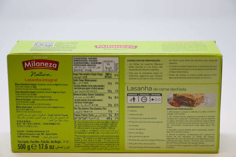 Milaneza Lasanha Integral 500g